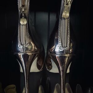 Bronze Stiletto Heeled Boots with Reflective Finish